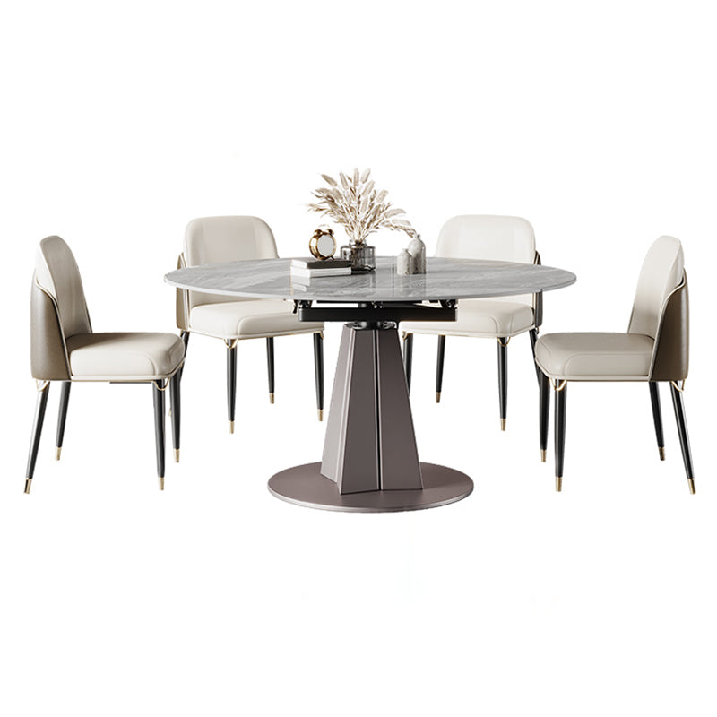 Metal and Slate Table Modern Minimalist Family Retractable Round Dining Table