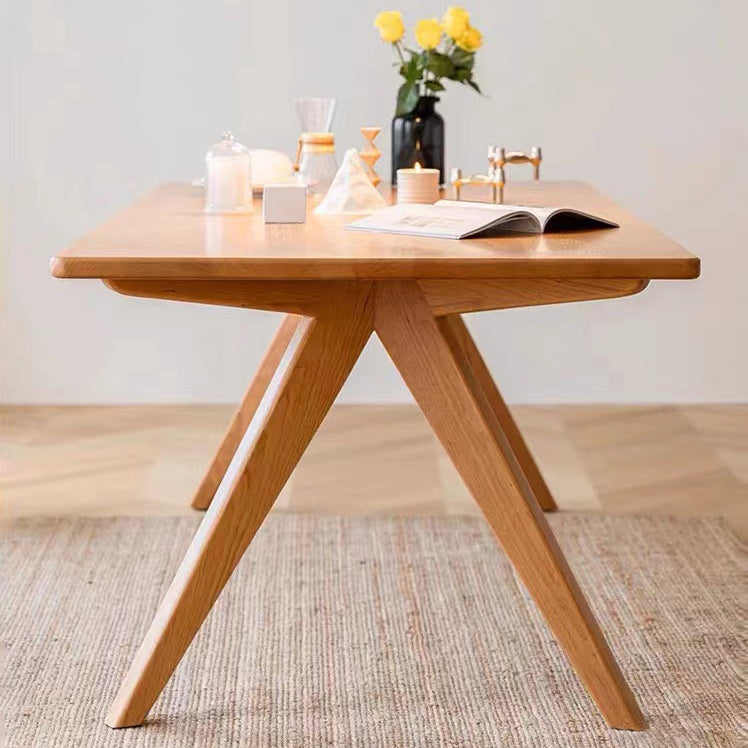 Rectangle Solid Wood Fixed Table Mid-Century Solid Wood Dining Room Table
