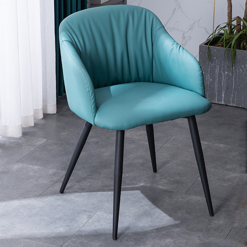 Industrial Faux Leather Dining Chair Upholstered Arm Chair with Metal Legs