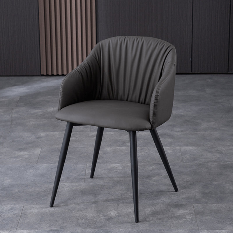 Industrial Faux Leather Dining Chair Upholstered Arm Chair with Metal Legs