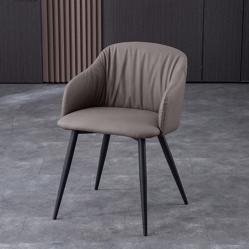 Industrial Faux Leather Dining Chair Upholstered Arm Chair with Metal Legs