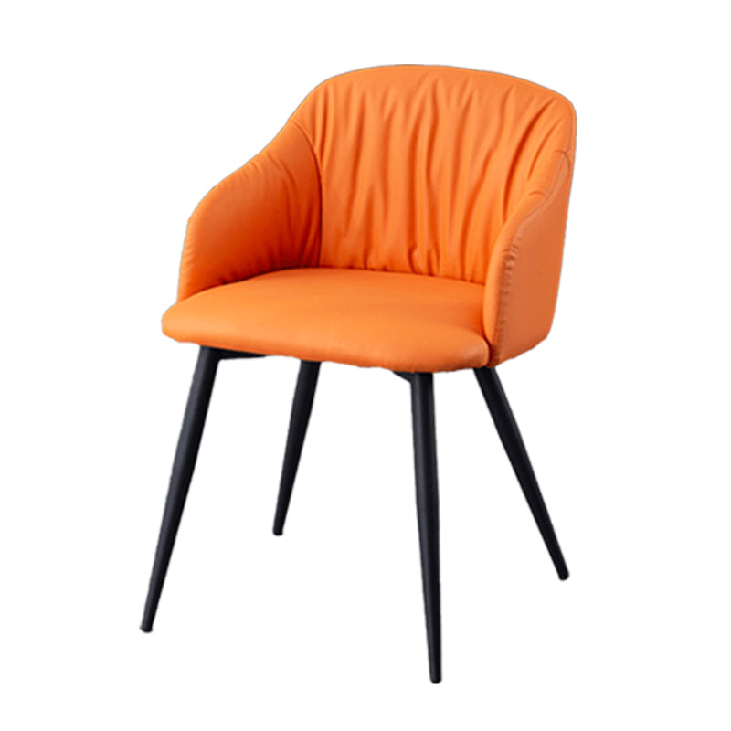 Industrial Faux Leather Dining Chair Upholstered Arm Chair with Metal Legs
