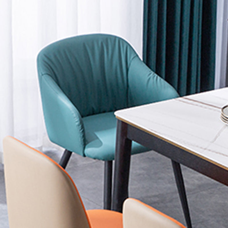 Industrial Faux Leather Dining Chair Upholstered Arm Chair with Metal Legs