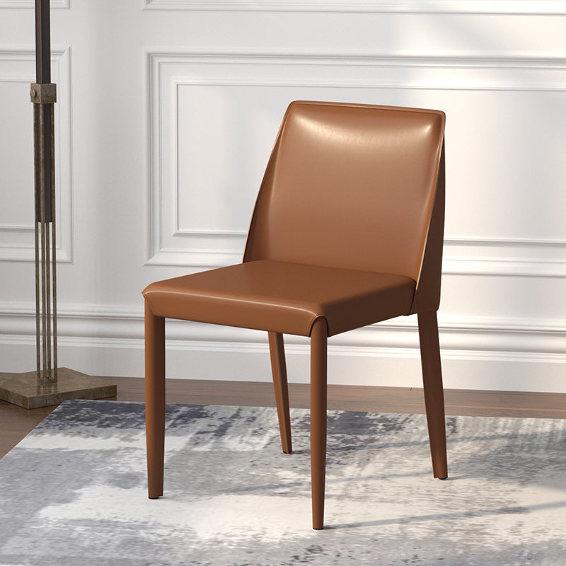 Contemporary Metal Dining Chair Faux Leather Armless Dining Room Chair for Home Use