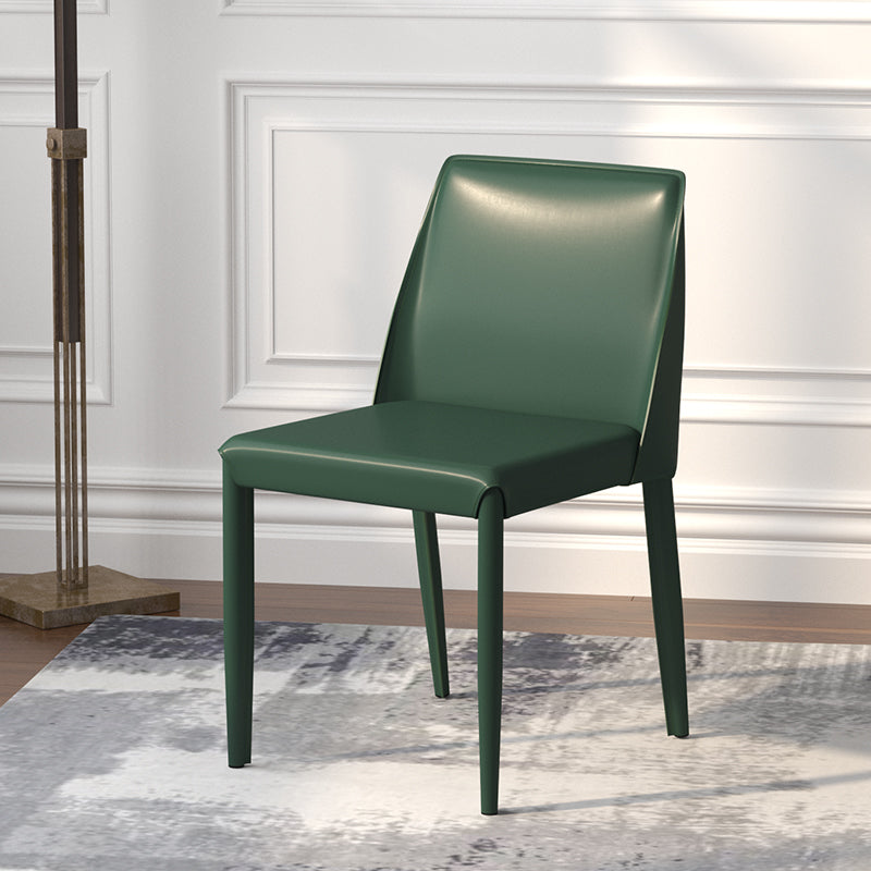 Contemporary Metal Dining Chair Faux Leather Armless Dining Room Chair for Home Use