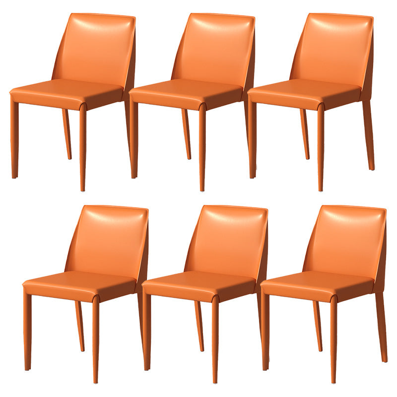 Contemporary Metal Dining Chair Faux Leather Armless Dining Room Chair for Home Use