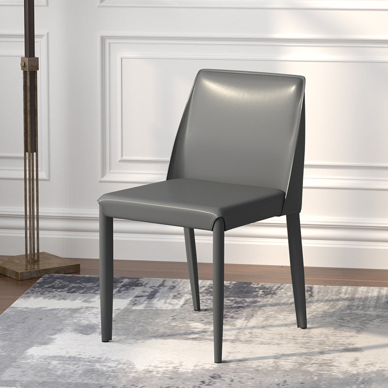 Contemporary Metal Dining Chair Faux Leather Armless Dining Room Chair for Home Use