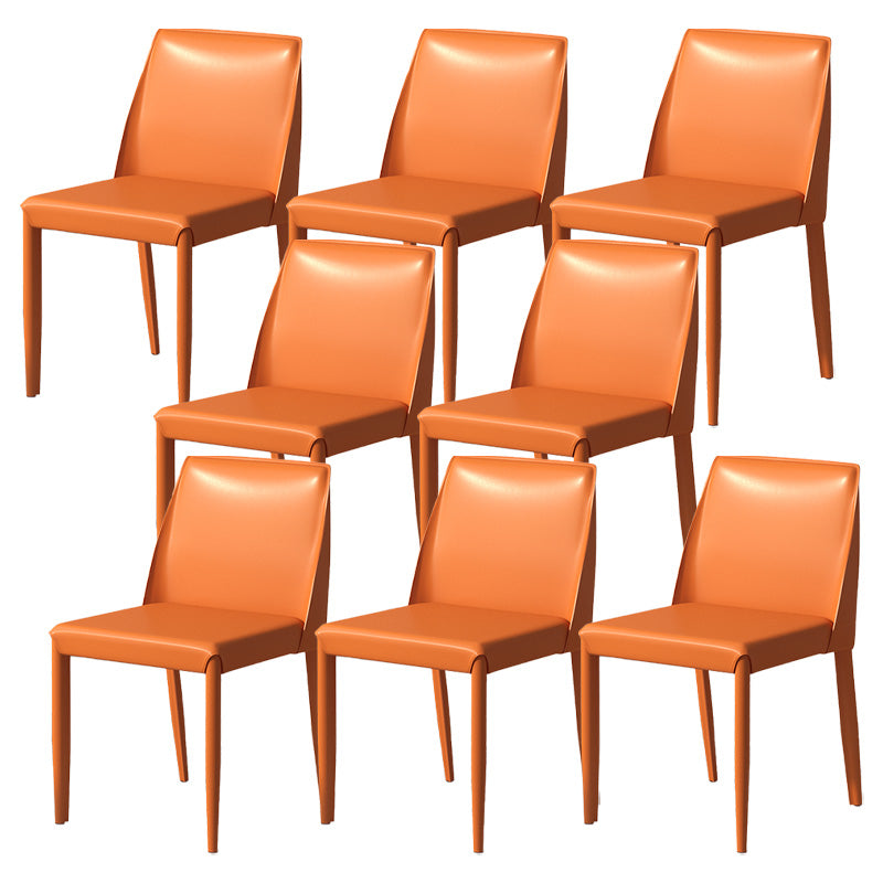 Contemporary Metal Dining Chair Faux Leather Armless Dining Room Chair for Home Use