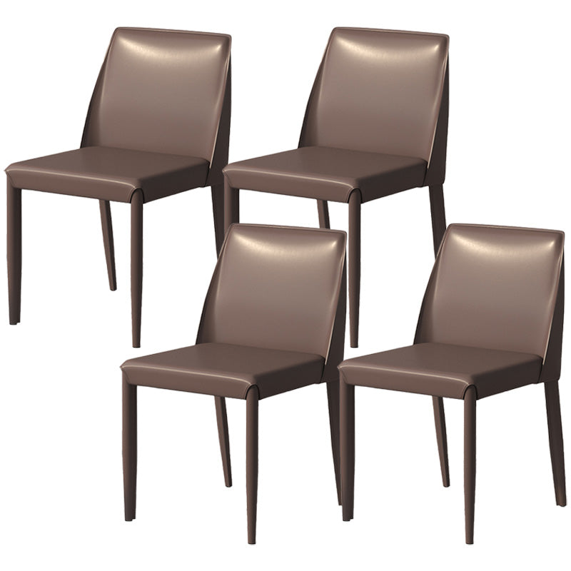 Contemporary Metal Dining Chair Faux Leather Armless Dining Room Chair for Home Use