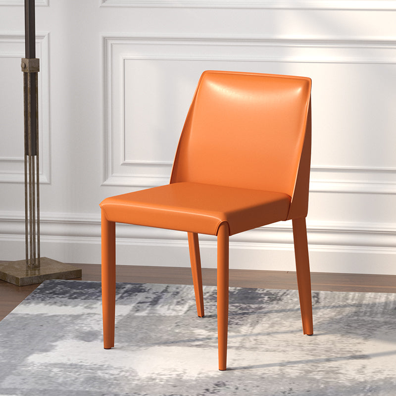 Contemporary Metal Dining Chair Faux Leather Armless Dining Room Chair for Home Use