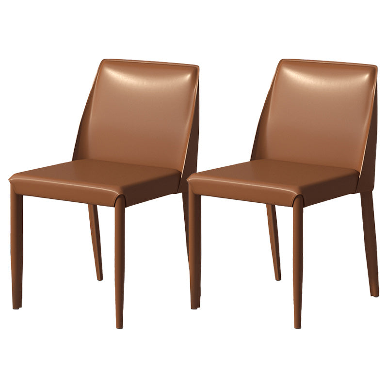 Contemporary Metal Dining Chair Faux Leather Armless Dining Room Chair for Home Use