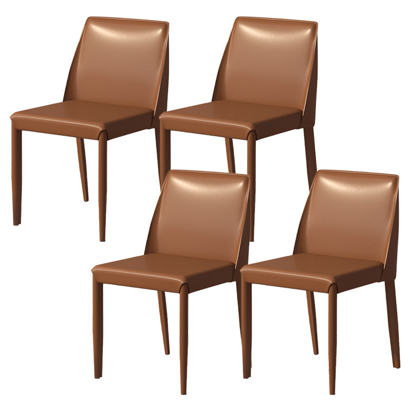 Contemporary Metal Dining Chair Faux Leather Armless Dining Room Chair for Home Use