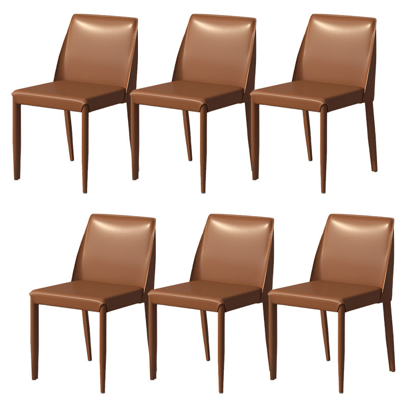Contemporary Metal Dining Chair Faux Leather Armless Dining Room Chair for Home Use