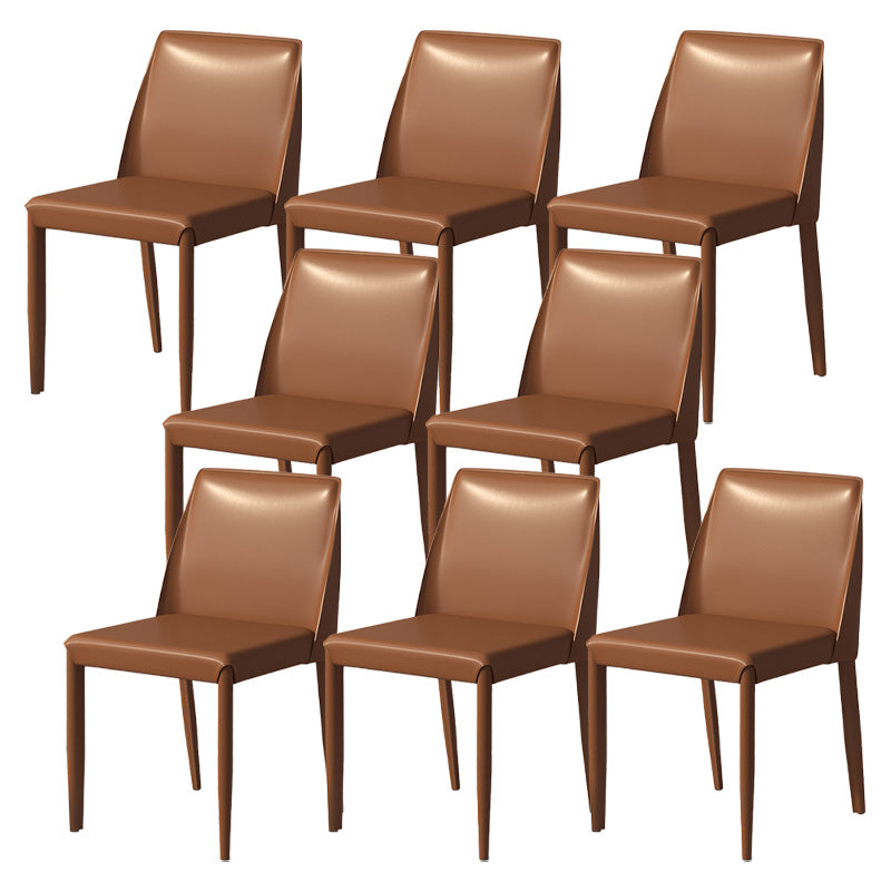 Contemporary Metal Dining Chair Faux Leather Armless Dining Room Chair for Home Use