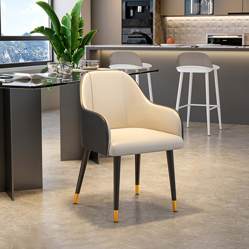 Glam Faux Leather Dining Chairs Metal Arm Dining Room Chairs