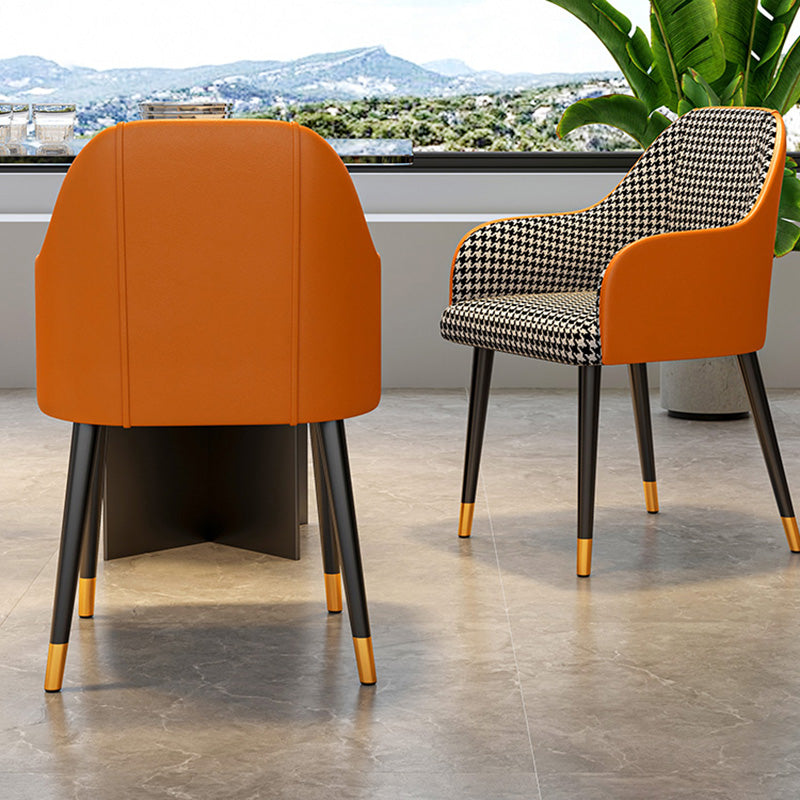 Glam Faux Leather Dining Chairs Metal Arm Dining Room Chairs