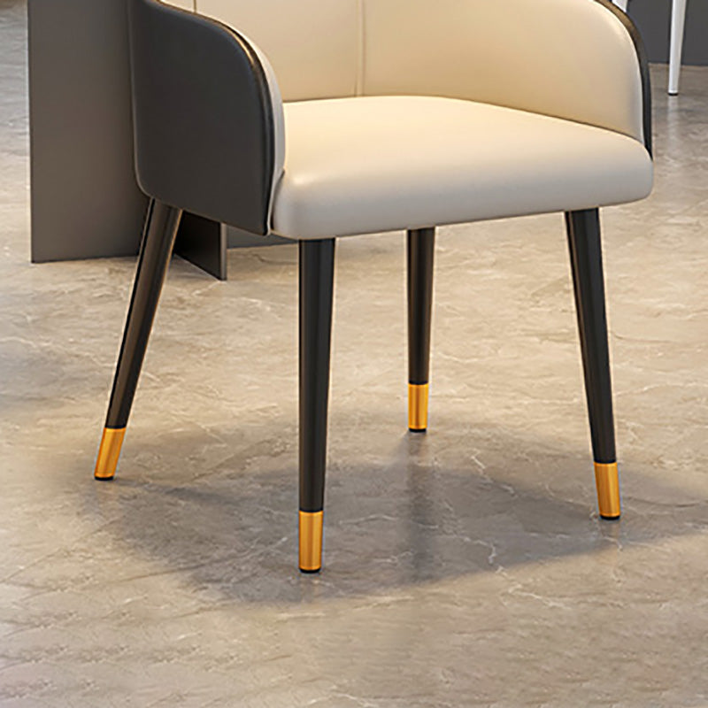 Glam Faux Leather Dining Chairs Metal Arm Dining Room Chairs