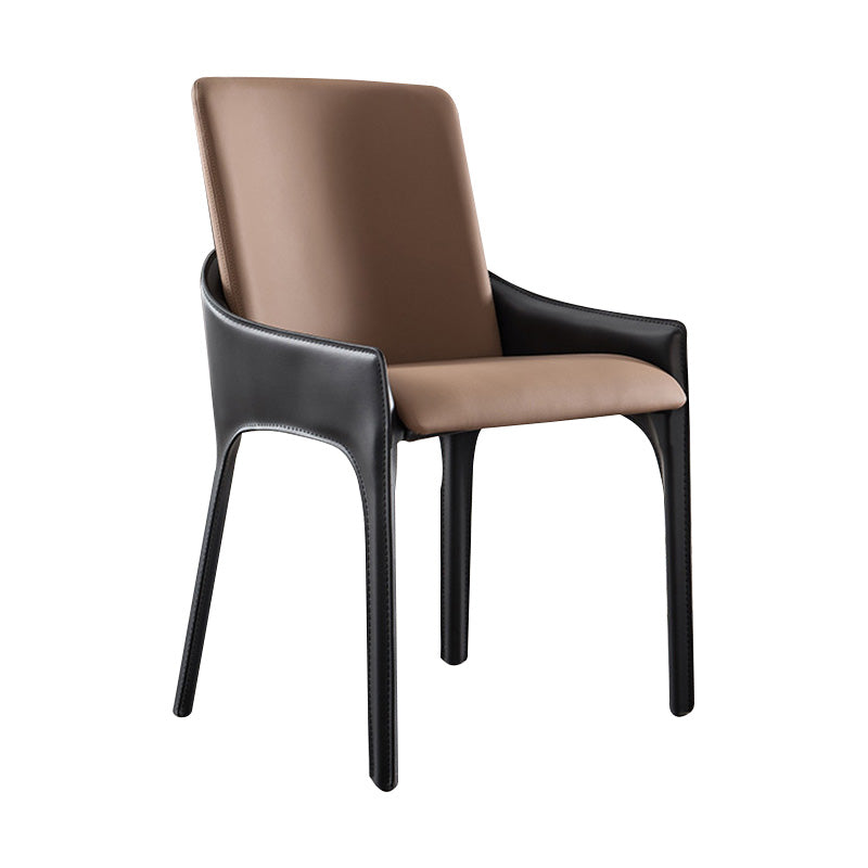 Contemporary Metal Dining Room Chair Arm Faux Leather Side Chair for Dining Room