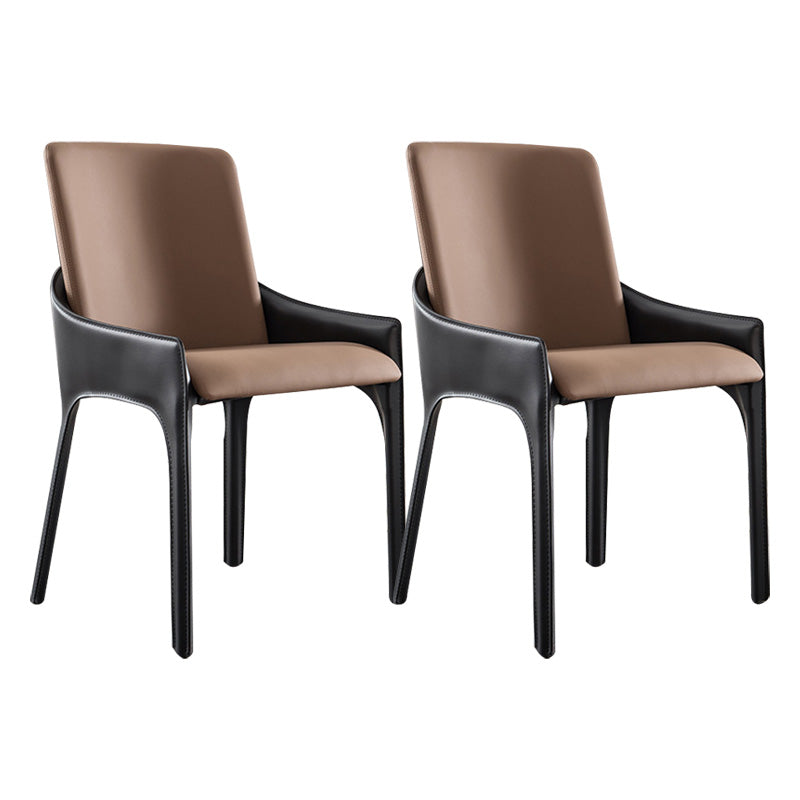 Contemporary Metal Dining Room Chair Arm Faux Leather Side Chair for Dining Room