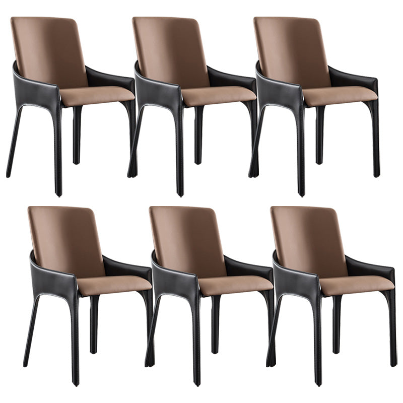 Contemporary Metal Dining Room Chair Arm Faux Leather Side Chair for Dining Room