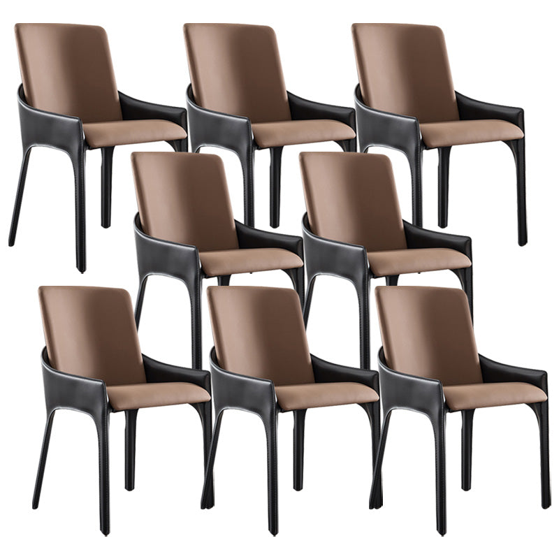 Contemporary Metal Dining Room Chair Arm Faux Leather Side Chair for Dining Room