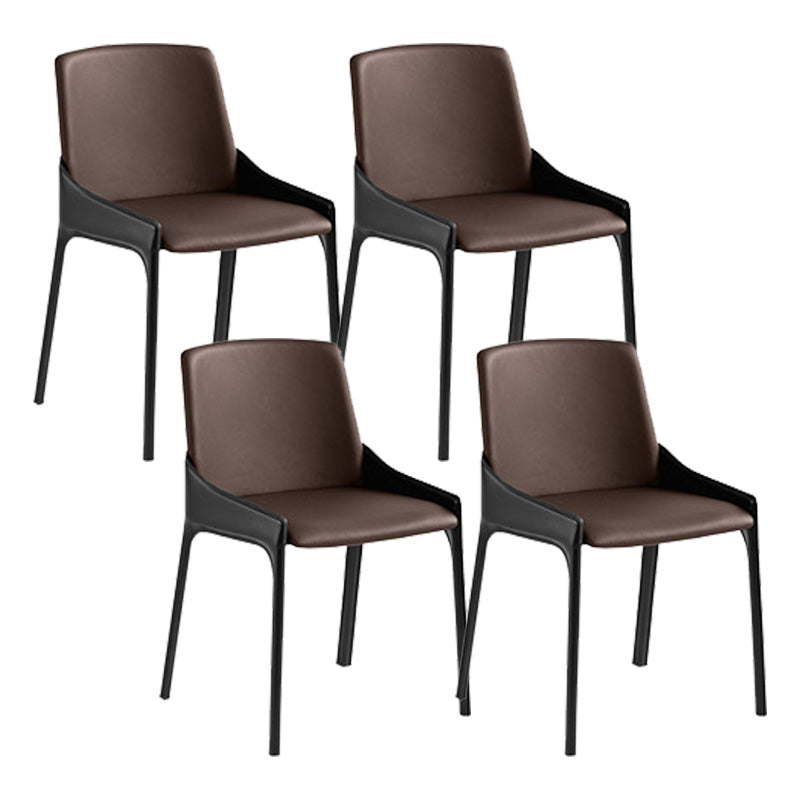 Contemporary Metal Dining Room Chair Arm Faux Leather Side Chair for Dining Room