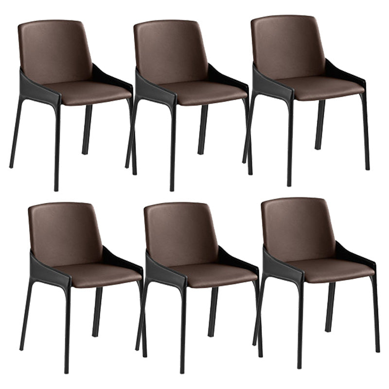 Contemporary Metal Dining Room Chair Arm Faux Leather Side Chair for Dining Room