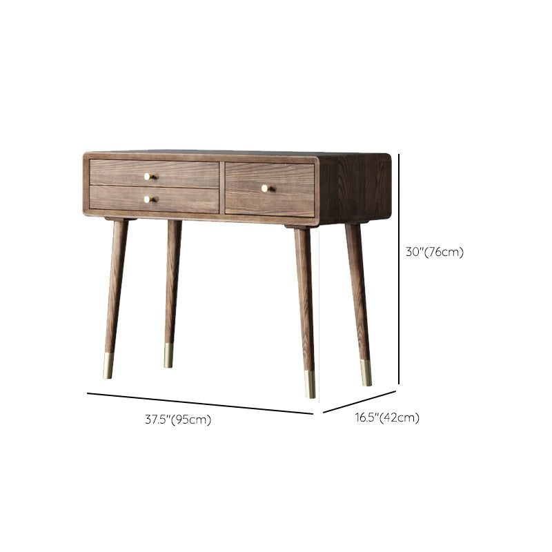 3 Drawers Mirrored Makeup Table Solid Wood Vanity Desk Stool Set