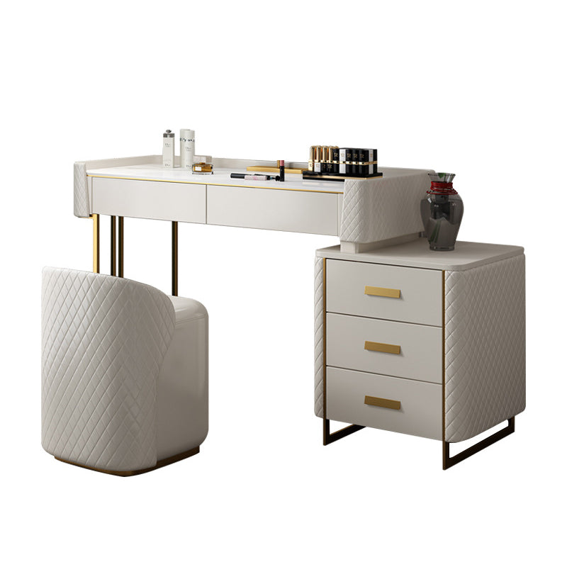 5 Drawer Vanity Desk White 30.7" H Faux Leather Makeup Vanity