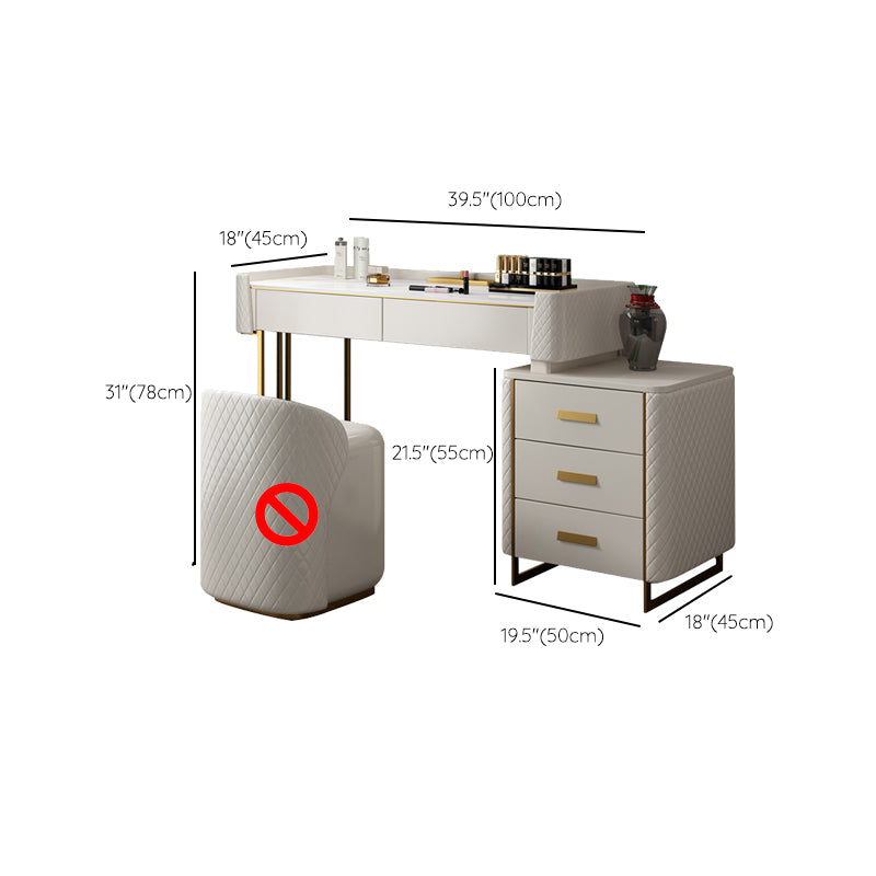 5 Drawer Vanity Desk White 30.7" H Faux Leather Makeup Vanity