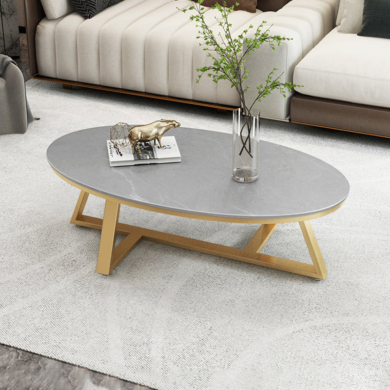 Glam Elliptical Slate Coffee Table 26.2" H Cross Legs Cocktail Table
