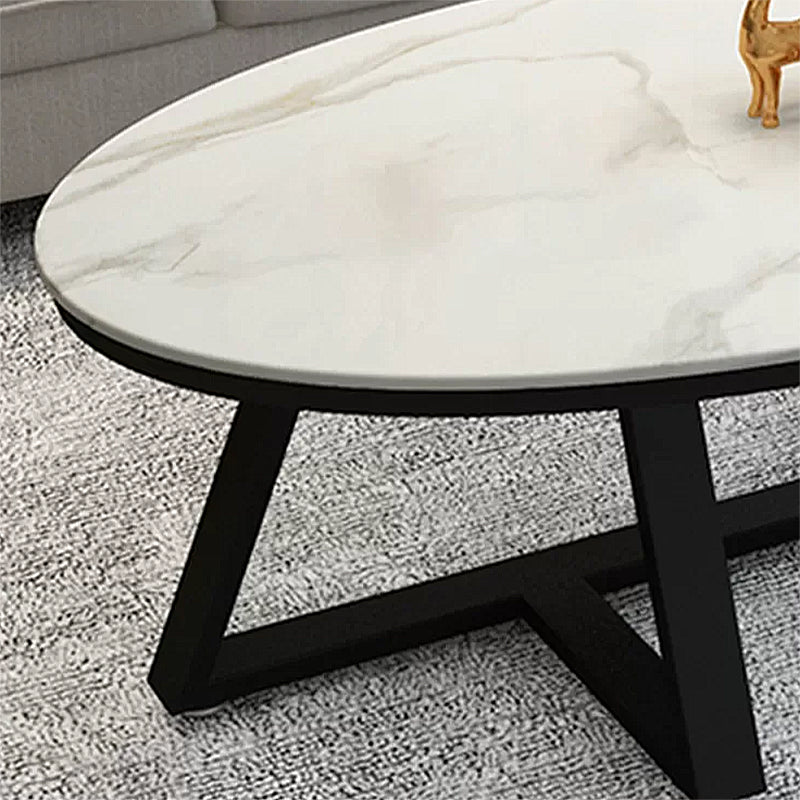 Glam Elliptical Slate Coffee Table 26.2" H Cross Legs Cocktail Table