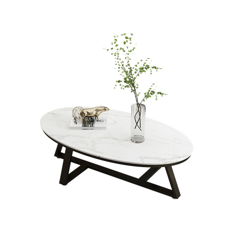 Glam Elliptical Slate Coffee Table 26.2" H Cross Legs Cocktail Table