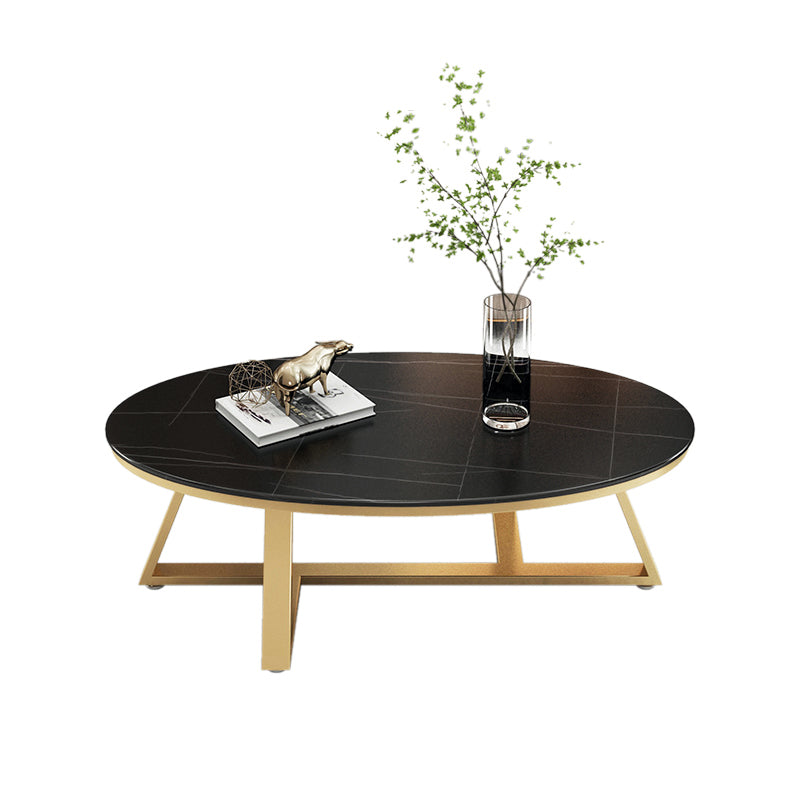 Glam Elliptical Slate Coffee Table 26.2" H Cross Legs Cocktail Table
