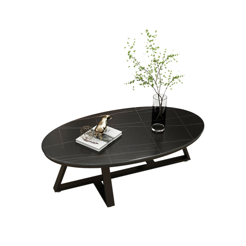 Glam Elliptical Slate Coffee Table 26.2" H Cross Legs Cocktail Table