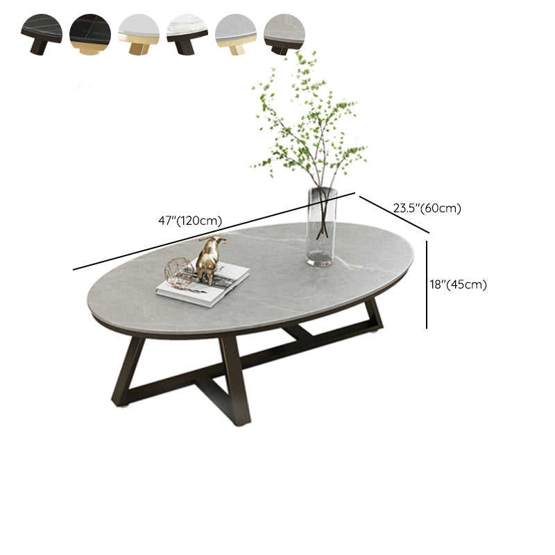 Glam Elliptical Slate Coffee Table 26.2" H Cross Legs Cocktail Table