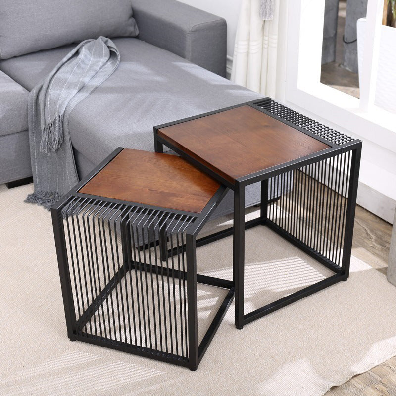 Frame 2 Nesting Coffee Table Iron & Solid Wood Cocktail Table Set
