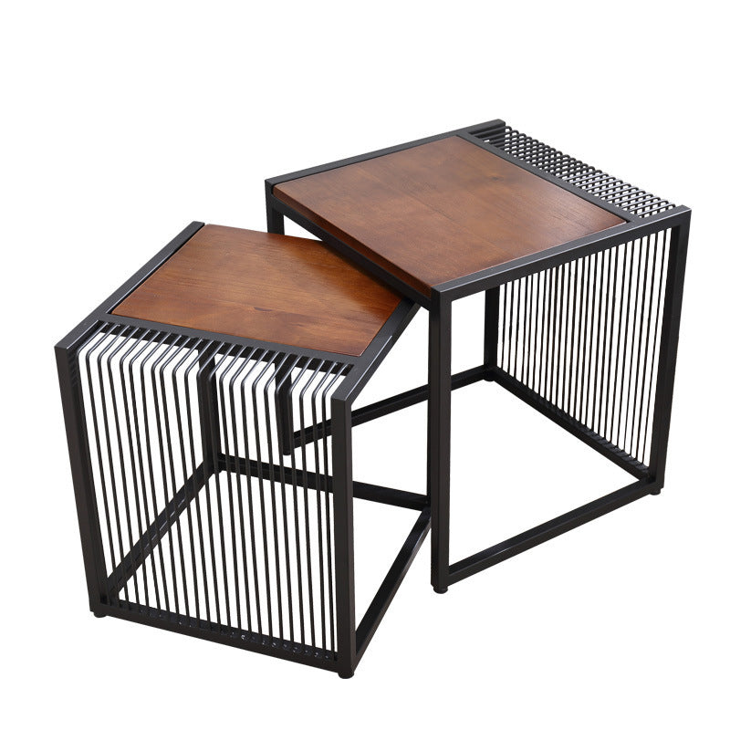 Frame 2 Nesting Coffee Table Iron & Solid Wood Cocktail Table Set