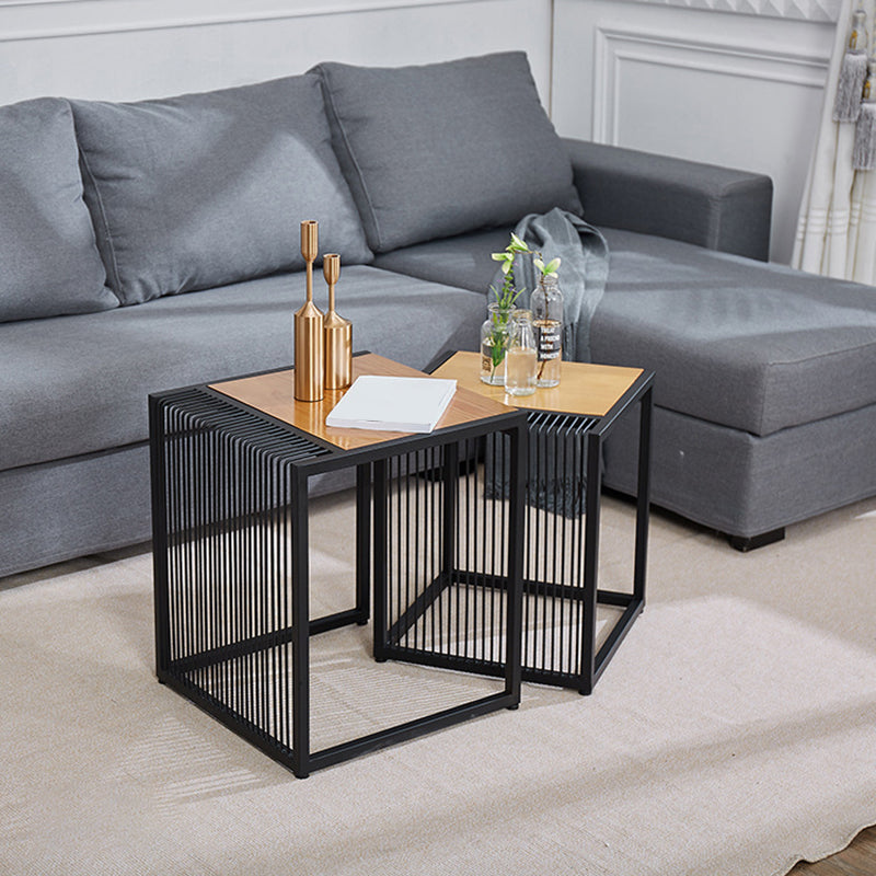 Frame 2 Nesting Coffee Table Iron & Solid Wood Cocktail Table Set