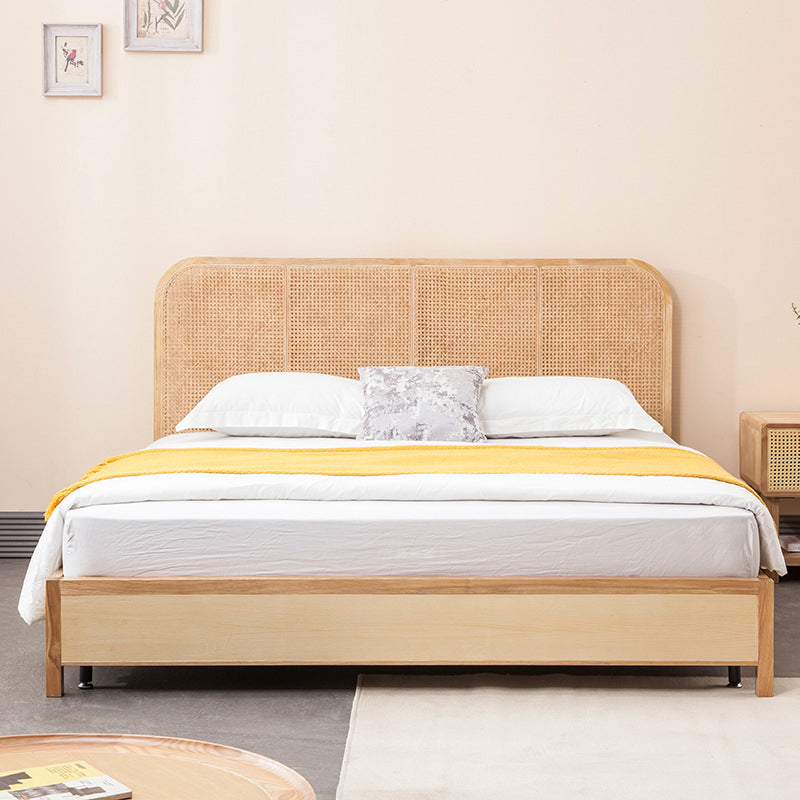 Solid Wood Panel Bed Tropical Standard Bed With Custom Gold Legs