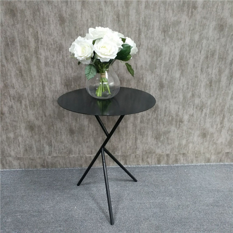 Mid-Century Round Side End Table Metal Cross Legs End Table, 22.8" Tall