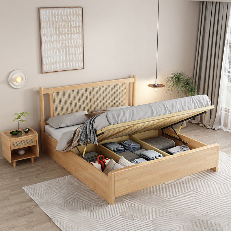 Solid Wood Standard Bed Solid Color Tropical Panel Bed With Custom Gold Legs