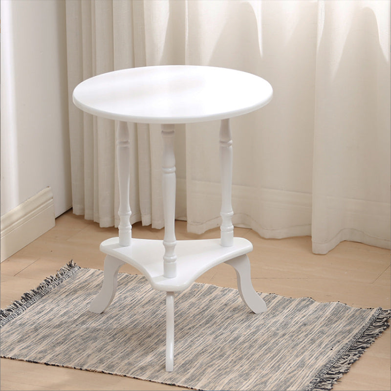 Traditional Solid Wood 3 Legs with Storage Round Living Room End Table