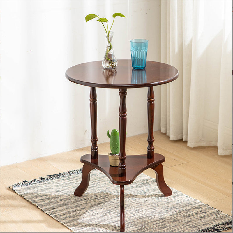 Traditional Solid Wood 3 Legs with Storage Round Living Room End Table