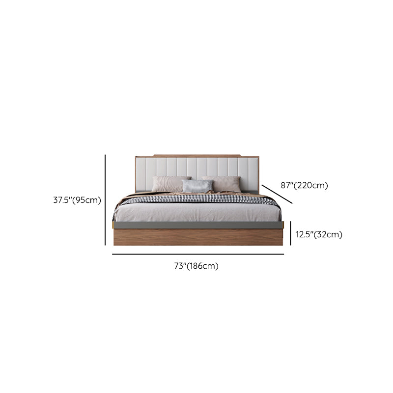 Mid-Century Modern Platform Bed Upholstered Headboard Panel Bed with Drawers
