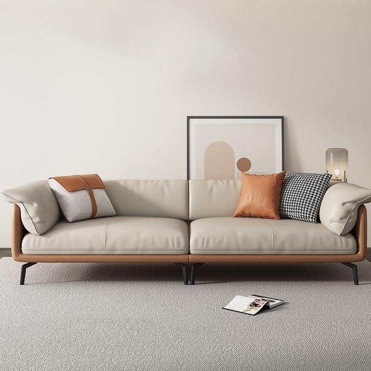 Contemporary 32.67" Tall Genuine Leather Pillow Top Arm Sofa
