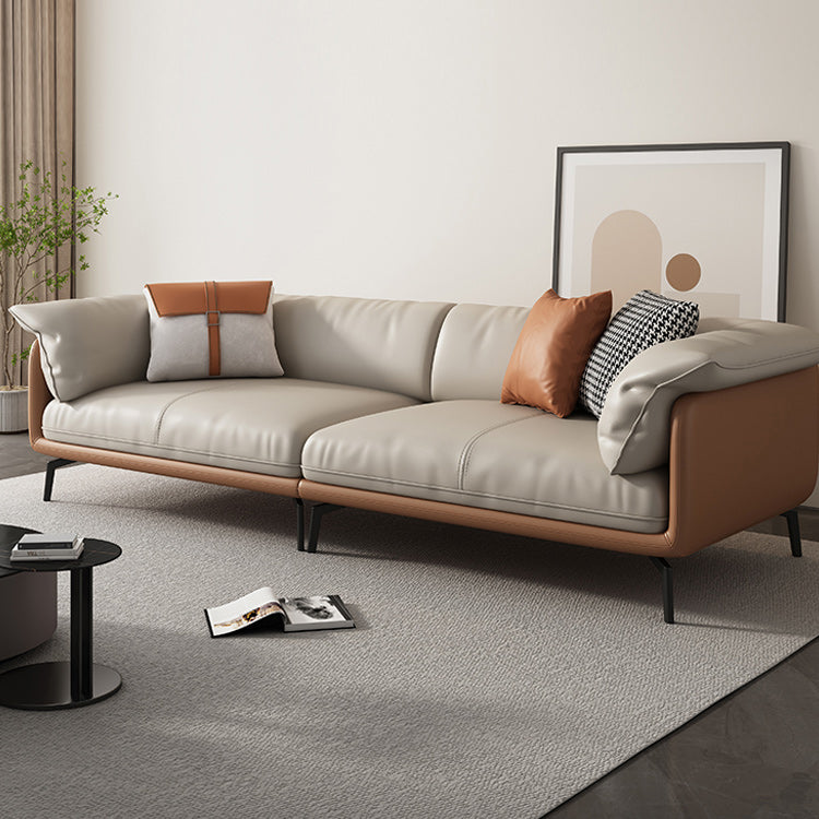 Contemporary 32.67" Tall Genuine Leather Pillow Top Arm Sofa
