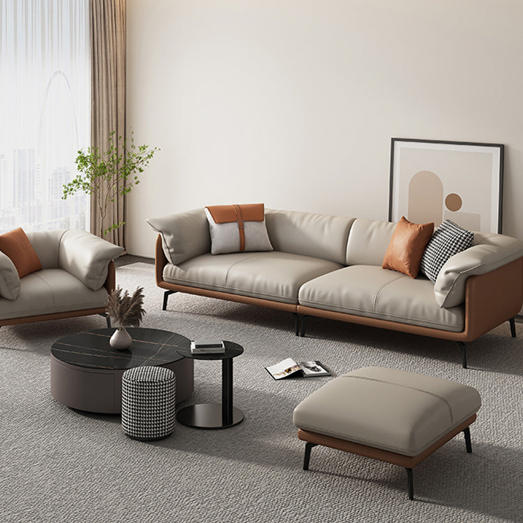 Contemporary 32.67" Tall Genuine Leather Pillow Top Arm Sofa