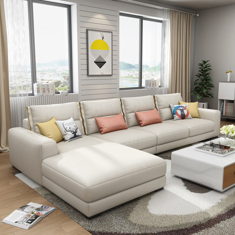 Square Arm Sectional Sofa 125.98" W Faux Leather 4-seat Sectional