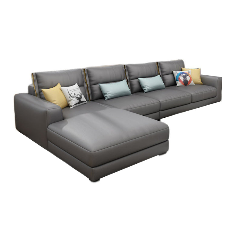 Square Arm Sectional Sofa 125.98" W Faux Leather 4-seat Sectional
